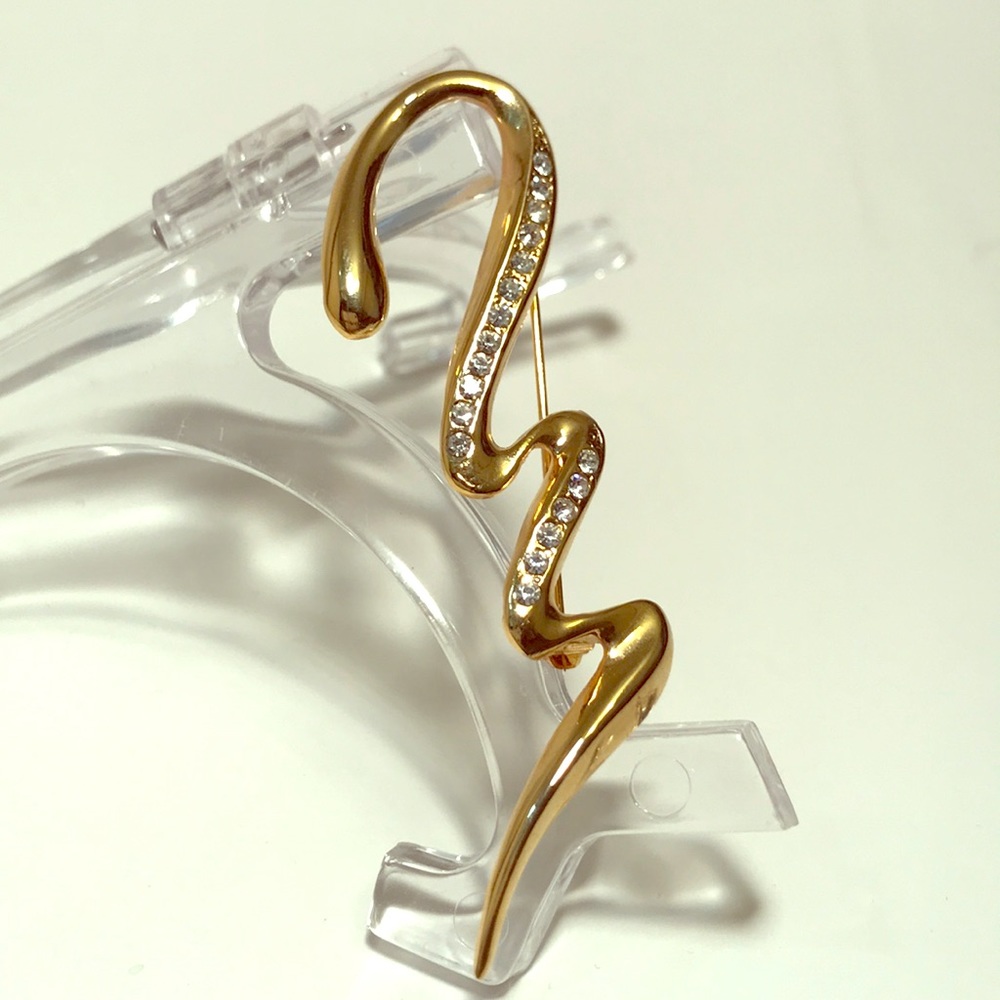 Gold Tone Glass Crystal Abstract Brooch - Giovanni